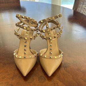 Valentino Garavani Tan Studded Heels